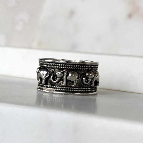 Boho Chunky Silver Tone Elephant Wide Band Ring 8 - Picture 5 of 8